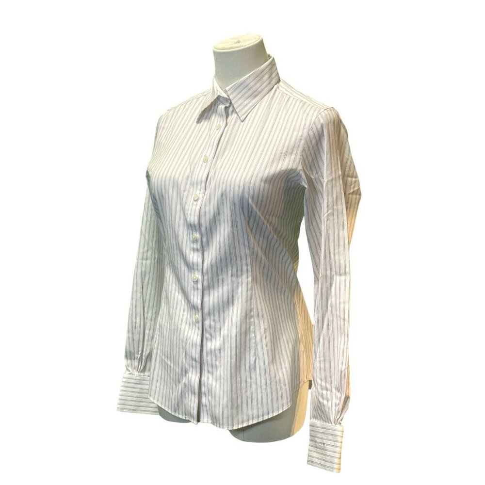 Brooks Brothers White Button-Down Shirt with Light Blue Pinstripes